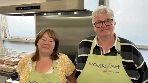 BBC Karen Taylor & Mary Darlow standing in the Nourish Kitchen