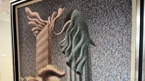 Surrealist Henry Orlik painting of two skyscrapers, looking a little like they starting to melt