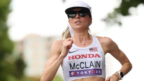 Jess McClain representing the United States in the women's marathon at the 2025 World Athletics Championships in Tokyo