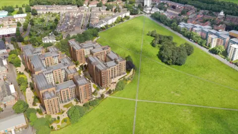 Newcastle University/Unite Students /NORR An aerial shot of the new Castle Leazes site, which backs onto a field