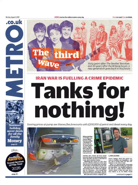 "Tanks for nothing!" reads the headline on the front page of Metro.