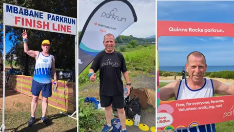 Frank McLoughlin A composite image showing a runner at different locations around the world