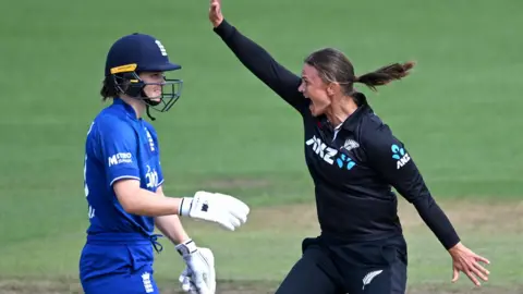 New Zealand's Suzie Bates appeals for the wicket of England's Charlie Dean