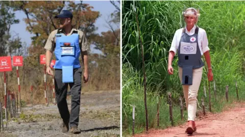 The Duke of Sussex and his mother, Princess Diana, separately follow paths cleared in minefields in Angola