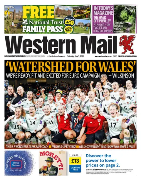 Western Mail Western Mail front page headline: 'Watershed for Wales' ahead of Euro campaign