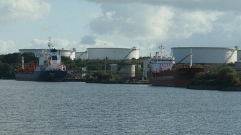 Stanlow Oil Refinery as seen from the Manchester Ship Canal