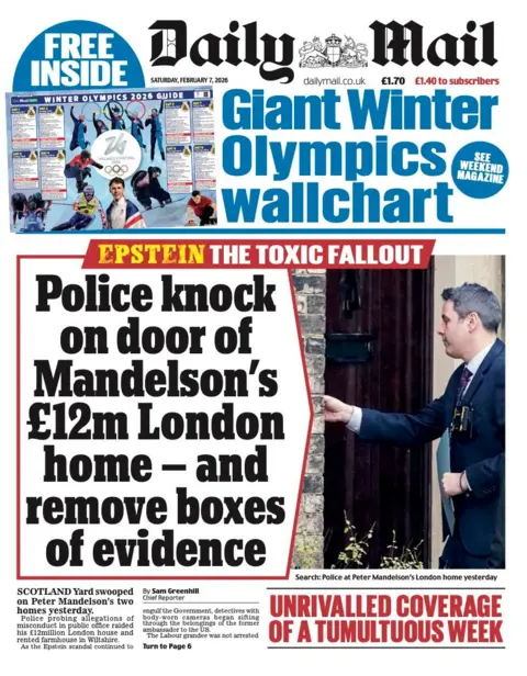  "Police knock on door of Mandelson's £12m London home - and remove boxes of evidence."