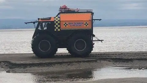 Bay Search and Rescue Sherpa amphibious rescue vehicle at Morecambe Bay 