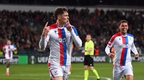 Jorgen Stand Larsen celebrates scoring for Crystal Palace