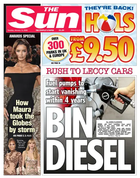 The headline on the front page of the Sun reads: "Bin Diesel".