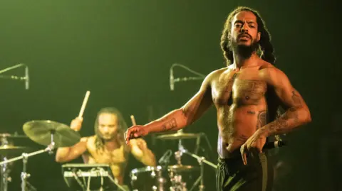 Bobbie Vylan on drums and Bobby Vylan singing at Coachella earlier this year