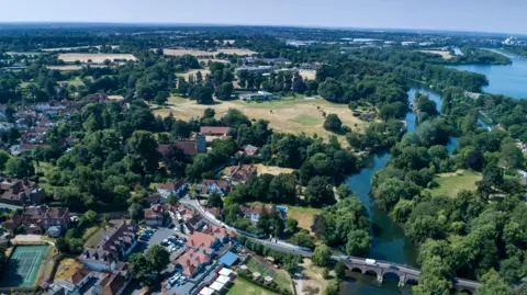 Getty Images An aerial view of the River Thames, flowing past Sonning Village, located between Woodley and Caversham, in the Thames Valley, 3 miles east of Reading