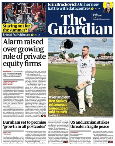 "Alarm raised over growing role of private equity firms" reads the headline on the front page of the Guardian. 