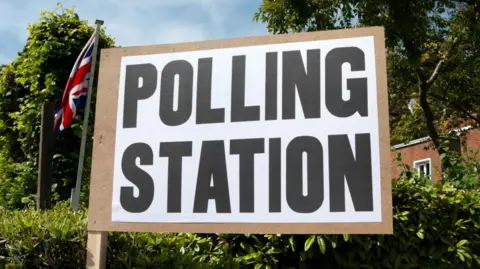 A sign reading polling station. 