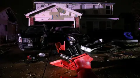 Damage from a tornado that touched down on Friday night in Missouri