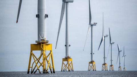 Wind turbines in the Seagreen Offshore Wind Farm which is off the coast of Montrose, Angus