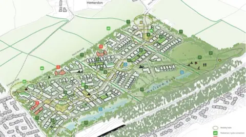 A drawing show the plan for houses on land at Stoggy Lane. 