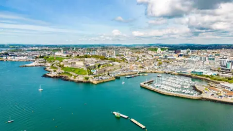 Aerial view of Plymouth from the water