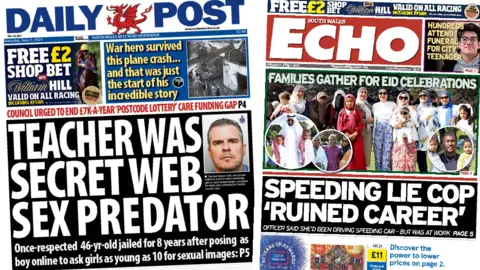 Front Page of the Daily Post and the South Wales Echo