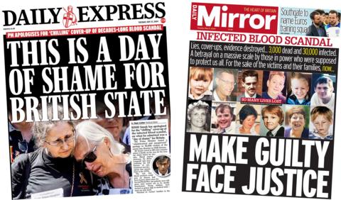 Front pages of the Daily Express and the Mirror 