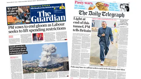 The front pages of the Guardian and the Telegraph.