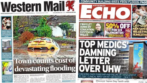 Western Mail and South Wales Echo front pages