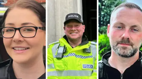 West Mercia Police The faces of three police officers, one is in a hi-viz police jacket