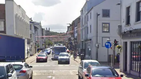 A Google Street View screenshot of Whitehaven town centre. 