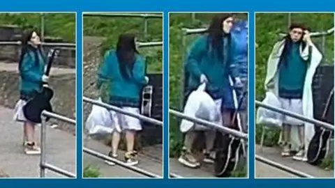 Devon and Cornwall Police A selection of CCTV images of Holly Collinson holding a white bag and a guitar. She is wearing a jumper.