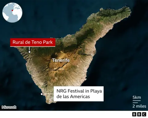 Area map showing Jay Slater's movements around Tenerife