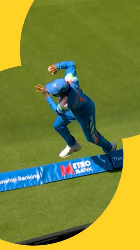 KL Rahul falling over the boundary