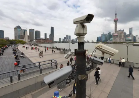 Getty Images A passenger flow tracking device is seen at the Ball in Shanghai, China on March 31, 2023.