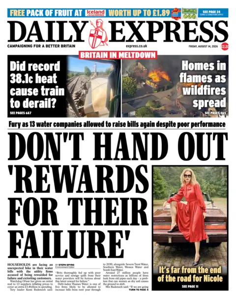 The headline on the front page of the Daily Express reads: "Don't hand out 'rewards for their failure'." 