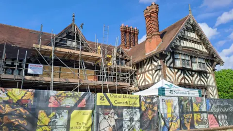 National Trust The outside of Wightwick Manor with scaffolding