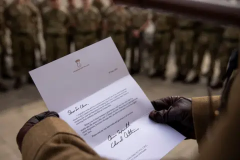 Irish Guards Picture of Princess Catherine's letter being read to members of Irish Guards regiment