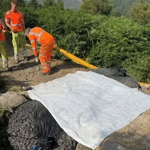 Derbyshire Fire and Rescue Service Temporary repairs in place at a bridge near Crowden in the Peak District in Derbyshire