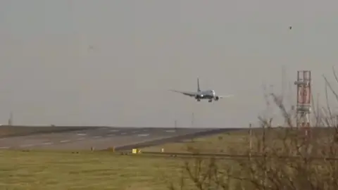 A Ryanair plane coming into land at Leeds Bradford airport