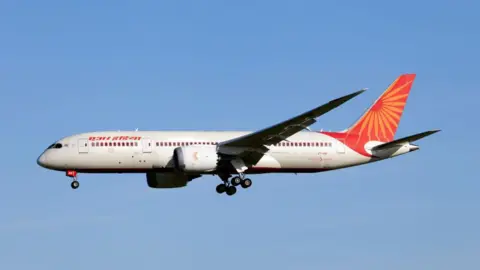 COPENHAGEN, DENMARK - 2024/05/22: An Air India Boeing 787-8 Dreamliner landing at Copenhagen Kastrup airport. 