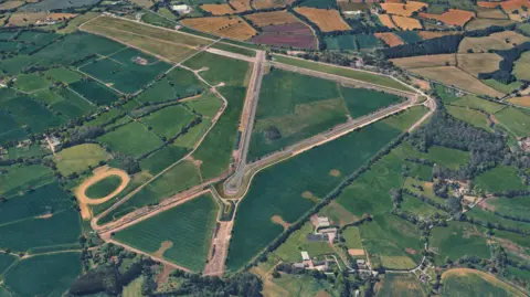 An aerial view of an airfield