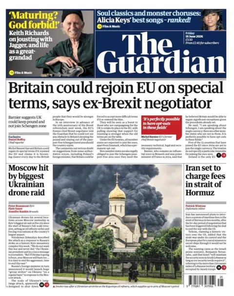 The headline on the front page of the Guardian reads: “Britain could rejoin EU on special terms, says ex-Brexit negotiator”.