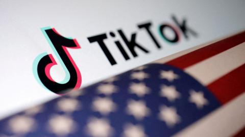 TikTok logo and US flag.