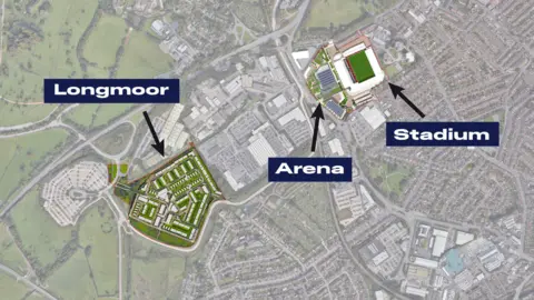 Bristol Sport Map of Bristol showing the Longmoor development, arena and stadium