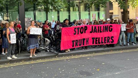 Supporters of the five jailed Just Stop Oil activists demonstrate outside Southwark Crown Court 