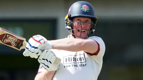 Left-hander Keaton Jennings playing a pull shot for Lancashire against Gloucestershire