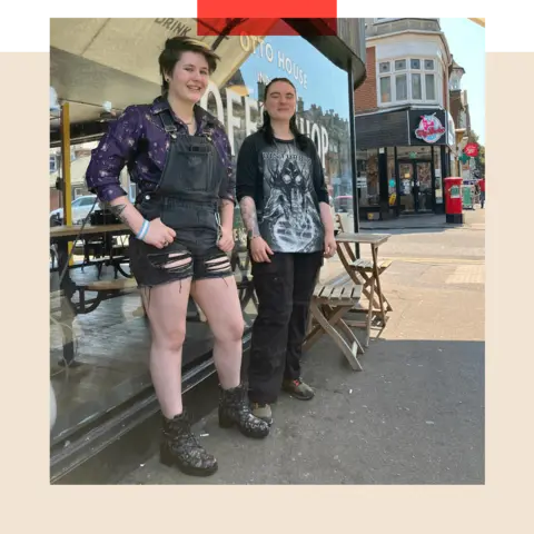 Conor Ariss, 21, and Rowan Blackwell-Cronie, 22, outside the Otto Print and Coffee House in the Winton area of Bournemouth