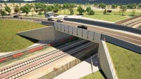 Guildford Borough Council A CGI image of a road bridge over a railway