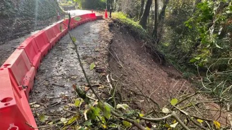 BBC A landslip at the Steppes, at Llanarth, Kemeys Commander, in Monmouthshire 