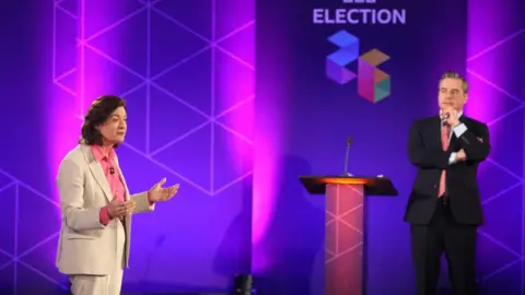 Eluned Morgan addressing the audience