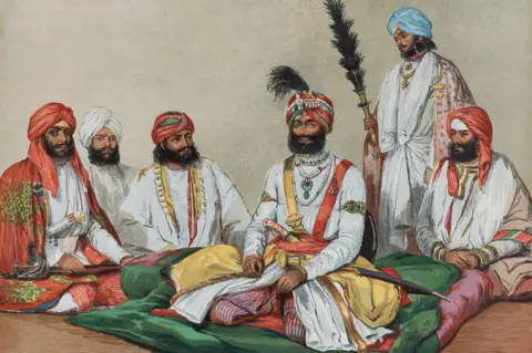 DAG Raja Jowaher Singh and Attendants Wood engraving on paper, 1858v