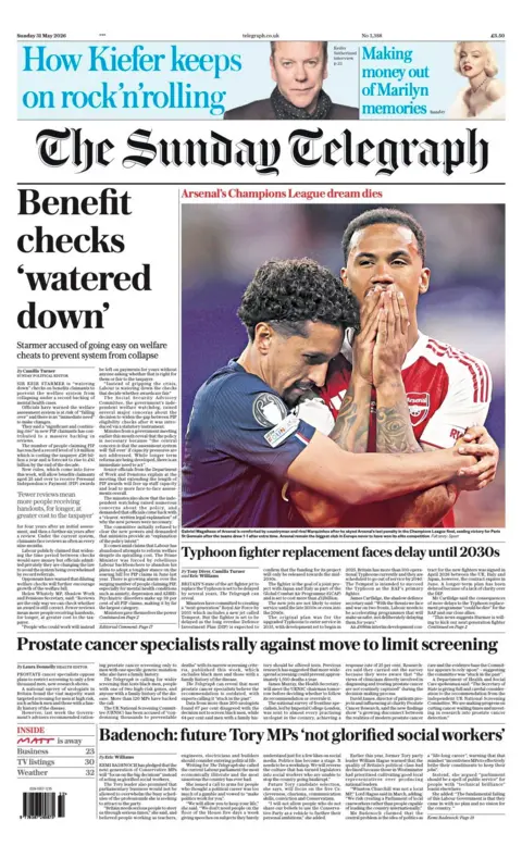 The headline on the front page of the Sunday Telegraph reads: “Benefits checks watered down”.